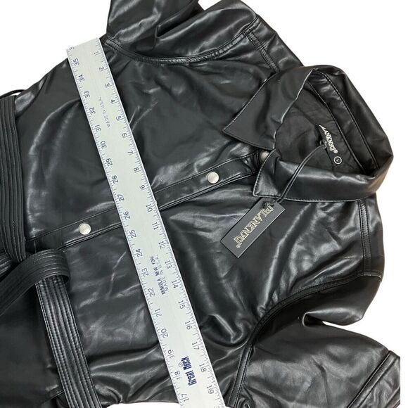 BLANK NYC Dress Womens L Black Mini Shirt Snap Button Vegan Leather Fall Biker - Picture 5 of 16